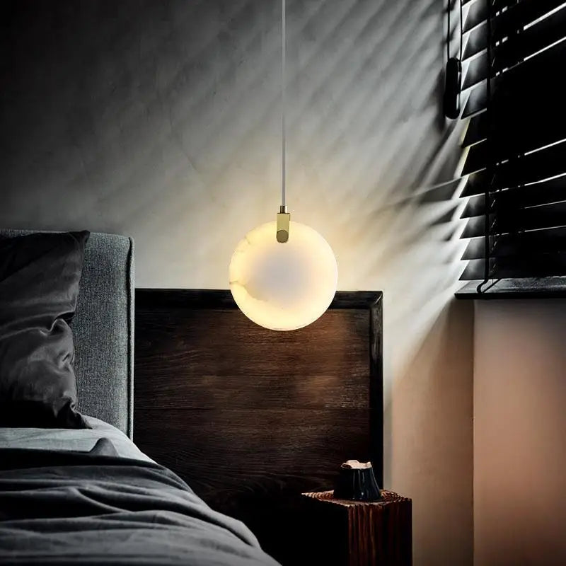 lustre led en marbre naturel avec fil réglable en laiton - vue 4 sur 10