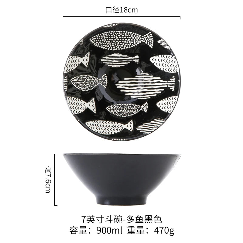 Bol ramen japonais ceramique motif floral 1200ml