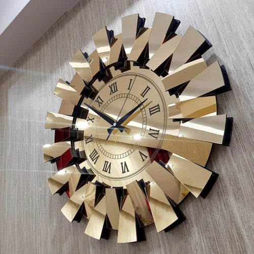 horloge murale miroir 3d luxe motif piano chiffres romains décoratifs - vue 4 sur 8