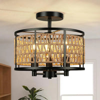 Plafonnier à trois lampes pour chambre à coucher salon plafonnier E12 lampes de plafond en corde de papier AC 110V luminaires décoratifs