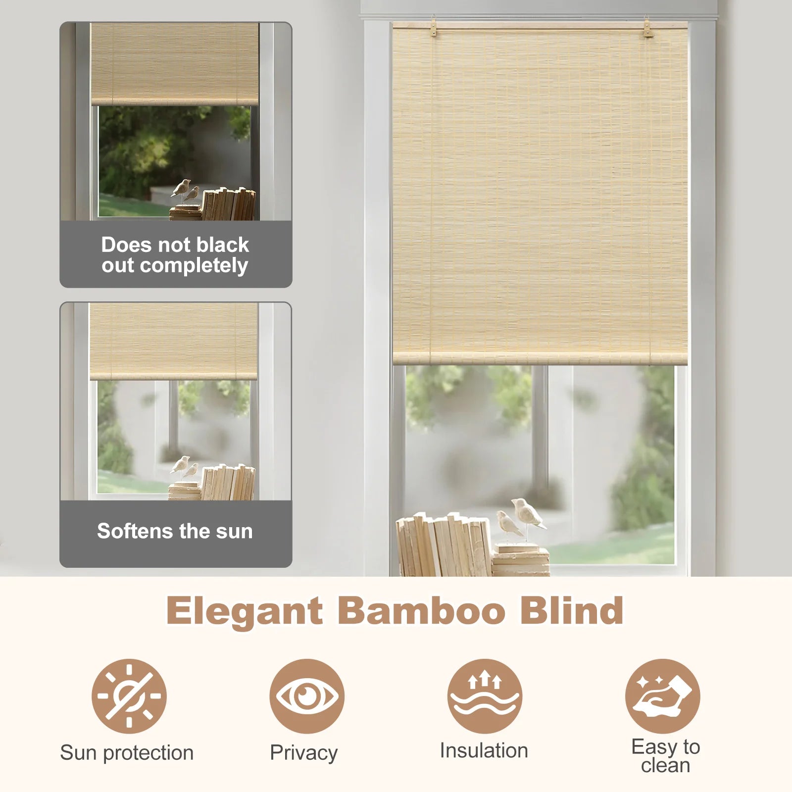 Store en bambou occultant aéré pour fenêtres patio - vue 3 sur 8