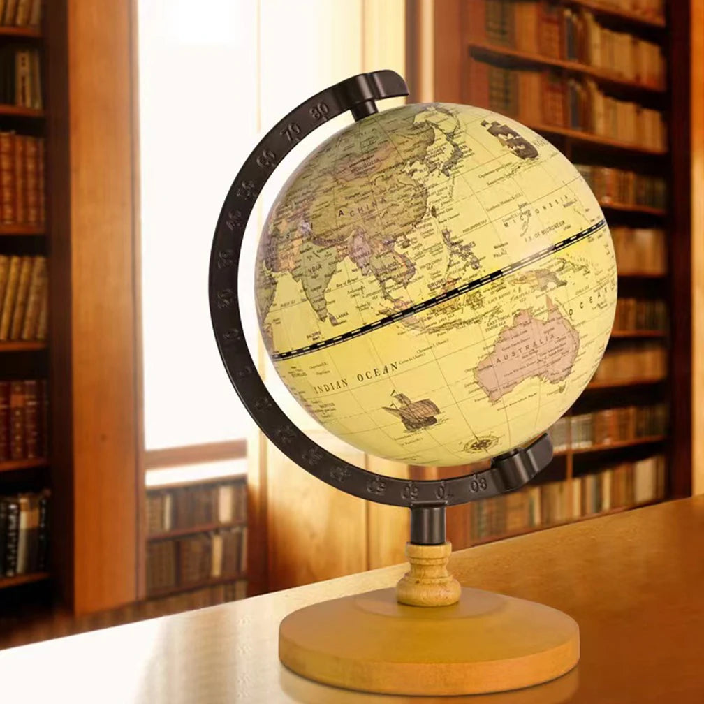 globe terrestre en bois vintage avec support pour étudiants - vue 7 sur 7