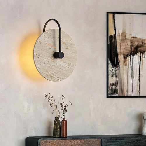 applique murale led ronde en pierre métal noir pour hôtel boutique escaliers - vue 2 sur 9
