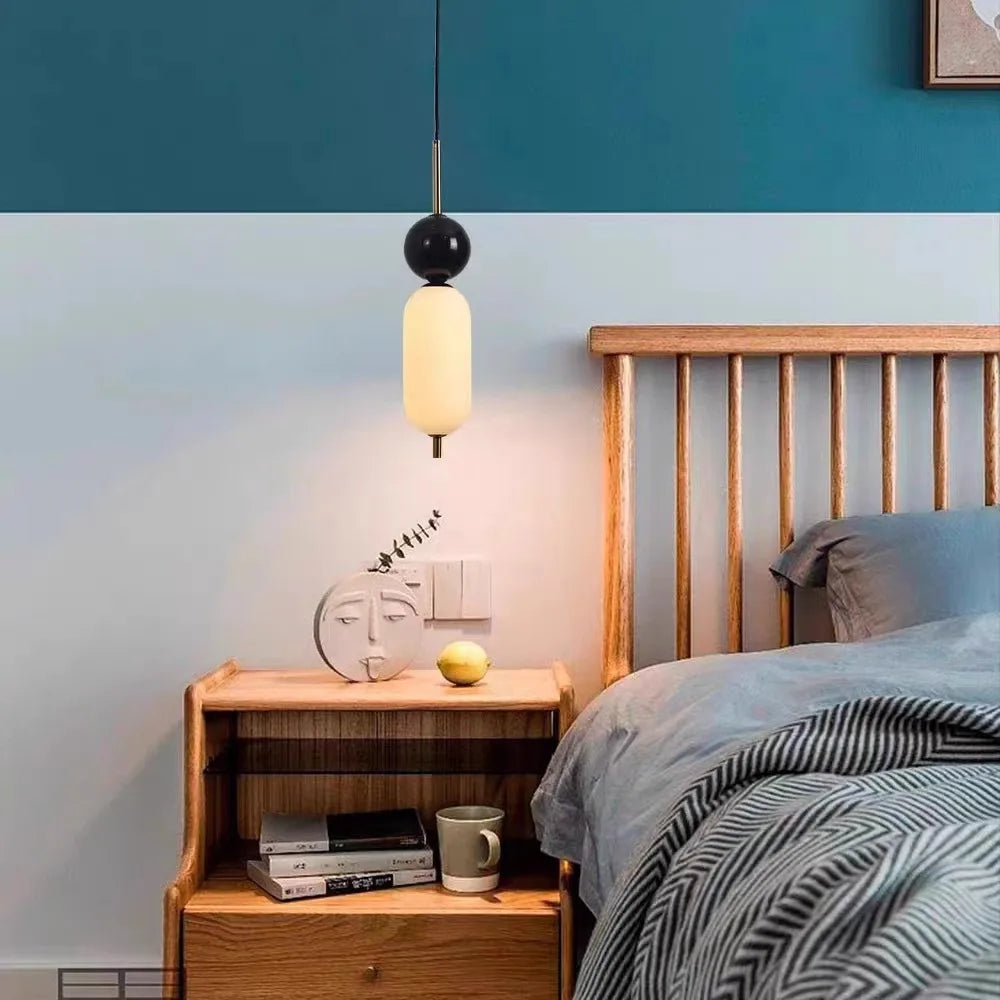 lustre led en boule de marbre naturel acrylique fil réglable - vue 5 sur 7