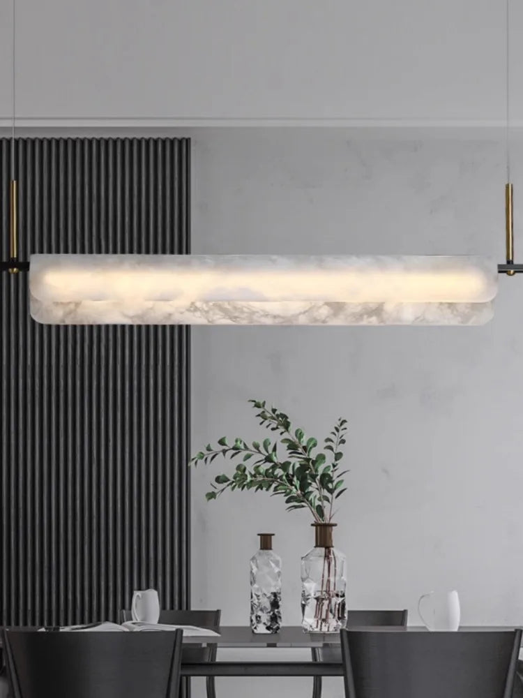 lustre en marbre naturel pur et cuivre design lumineux moderne - vue 4 sur 11