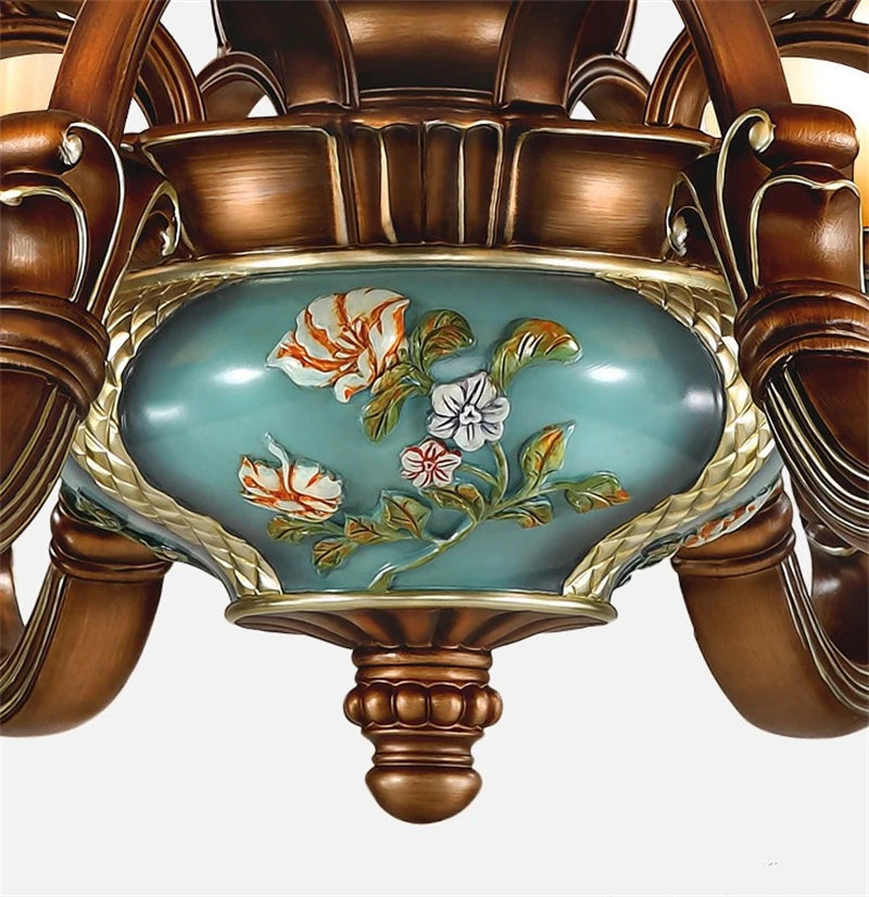 lustre vintage européen en verre résine avec fleurs sculptées - vue 11 sur 18