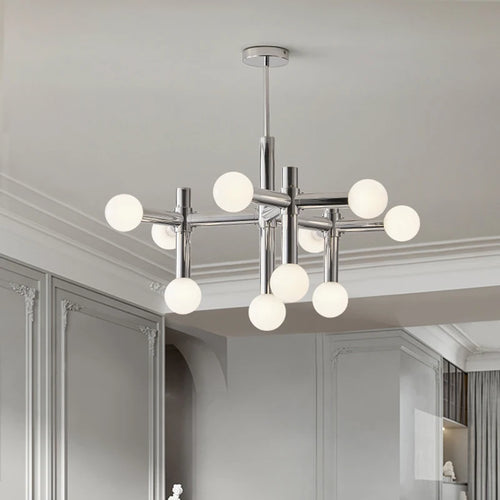 lustre en métal chromé style 	 avec luminaires à main - vue 3 sur 7