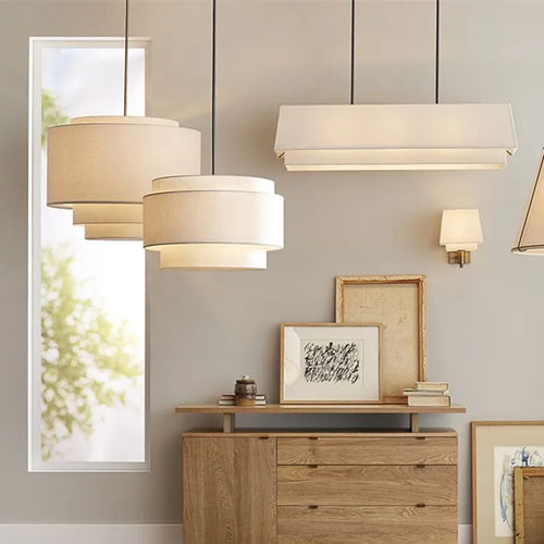 Suspension à plusieurs niveaux Camden Lampe de style japonais Abat-jour en tissu minimaliste Designer Lustre Salon Éclairage de comptoir de cuisine - vue 5 sur 10