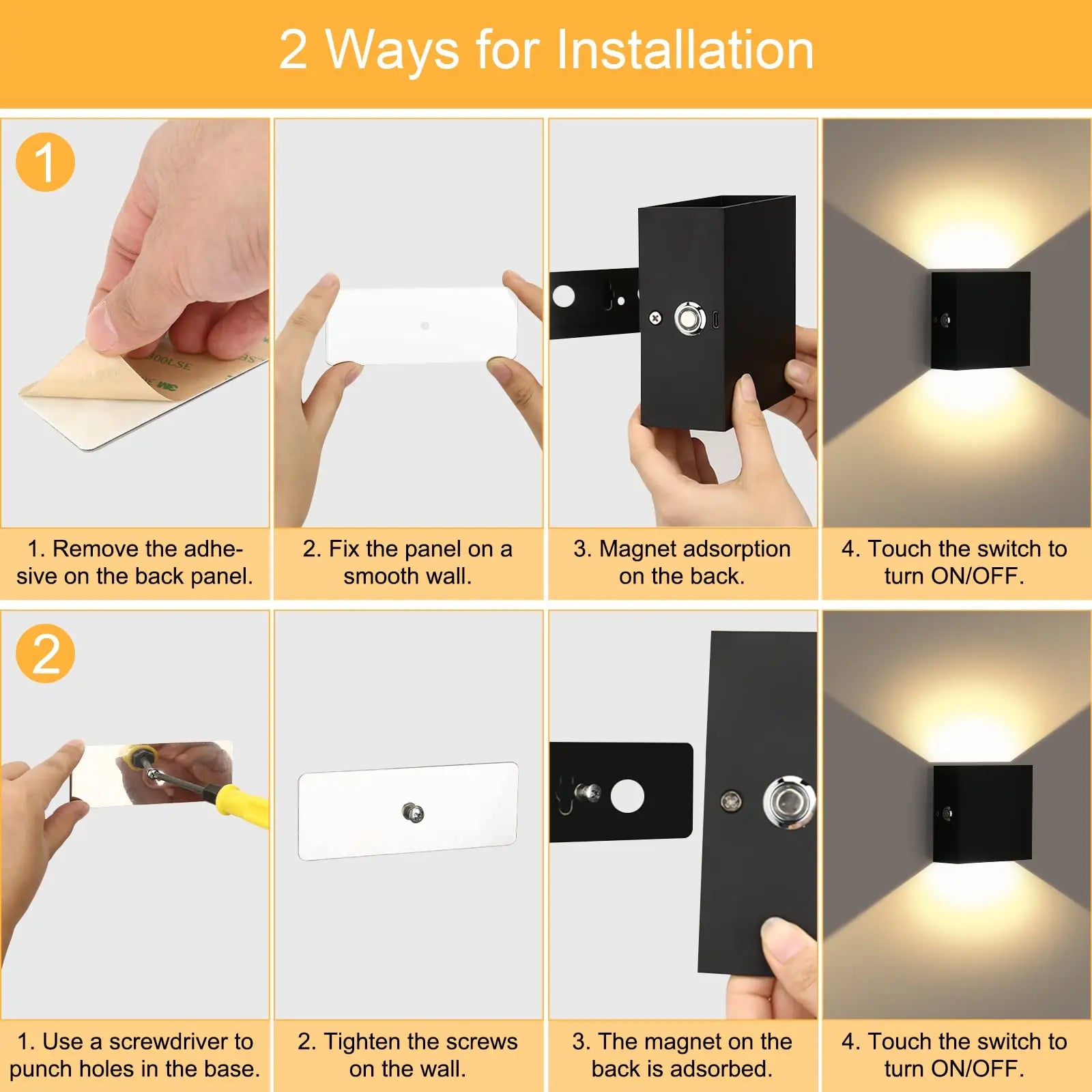 applique murale led rechargeable sans fil avec capteur humain usb - vue 5 sur 10