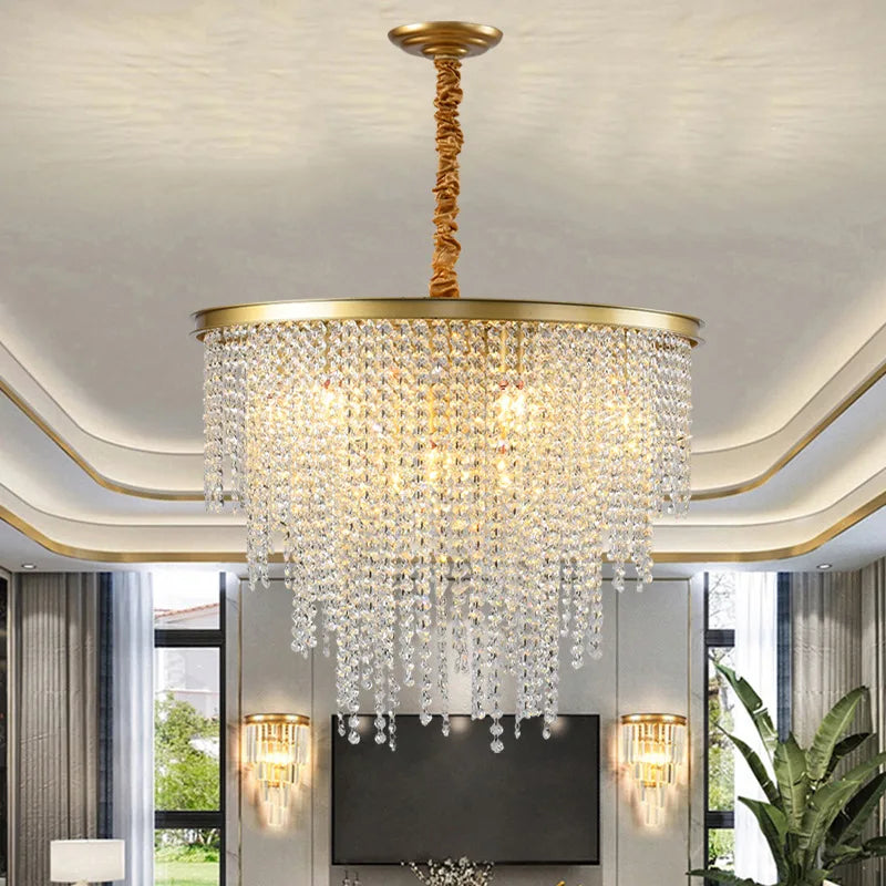 Lustre en cristal Luxe moderne LED chaîne de fronde or