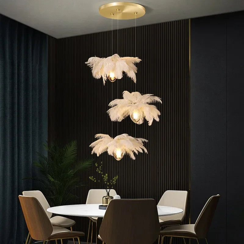2024Staircase Feather Chandelier Ostrich Glass Design Pendant Chandelier Lighting Home Decor Suspend Lustre Fixtures - vue 4 sur 11