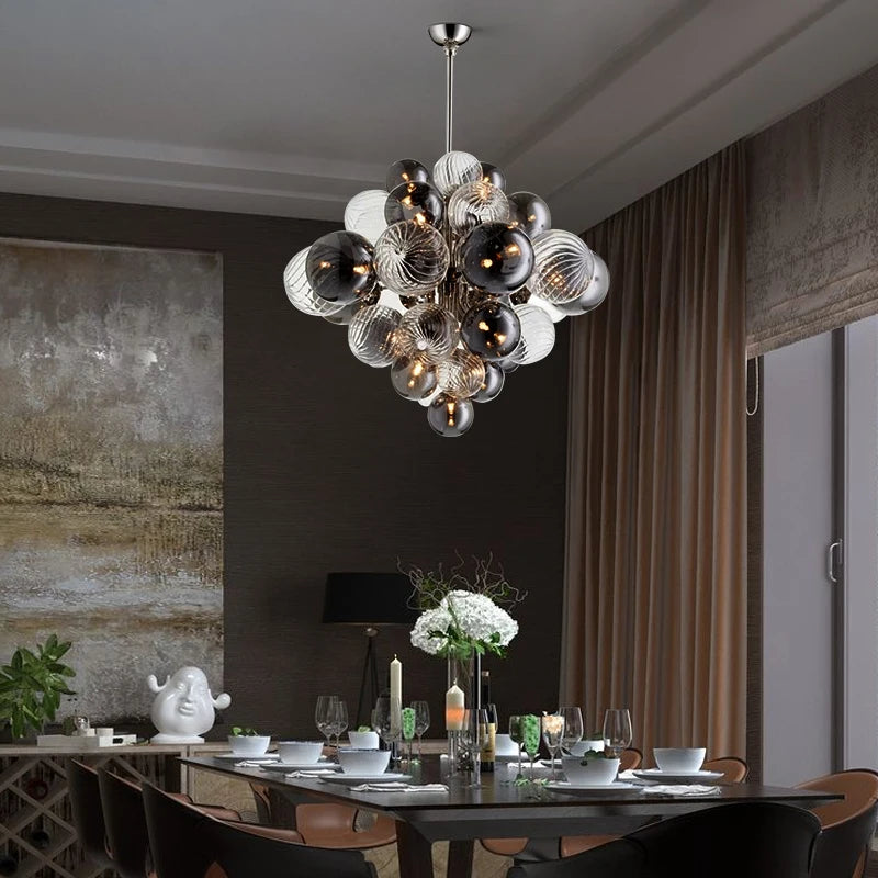 lustre nordique créatif en fer et bulles de verre luxueux - vue 4 sur 10