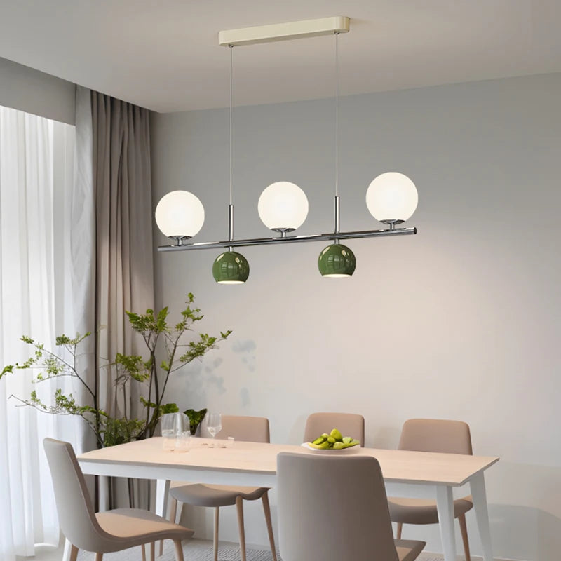 lustre long led suspendu avec abat-jour boule ronde