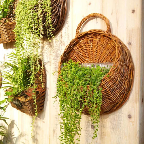 jardinière murale en rotin et osier fait main pour plantes - vue 2 sur 28