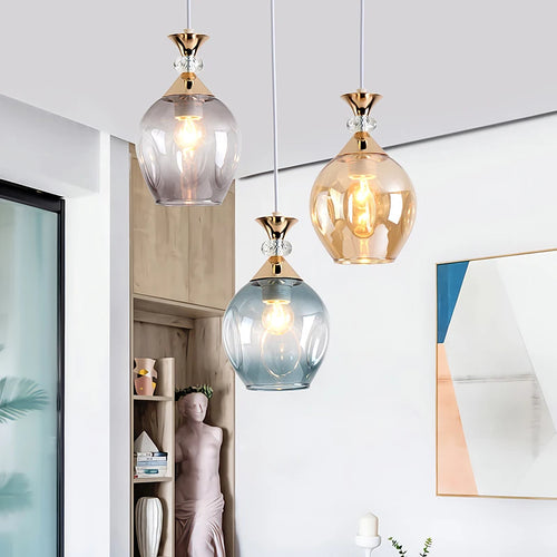 lustre suspendu en verre teinté pour décoration nordique de restaurant - vue 4 sur 12
