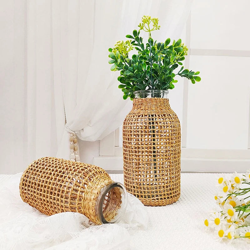vase en rotin tissé pour fleurs séchées décoration rétro - vue 4 sur 8