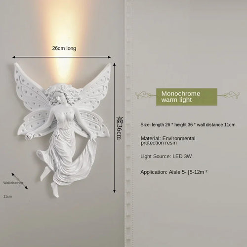 applique murale en résine d'ange sculptée décorative à led - vue 8 sur 19
