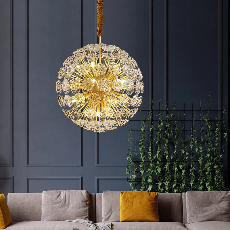 lustre cristal pissenlit cuivre suspension à led décorative - vue 4 sur 12