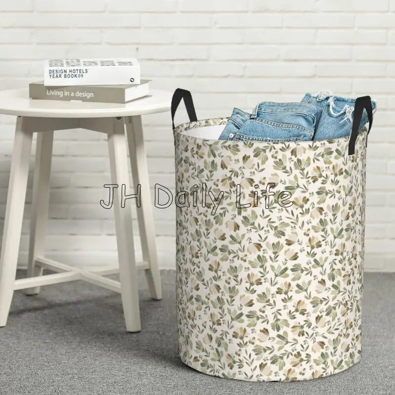 panier à linge circulaire vintage à fleurs pliable - vue 8 sur 7