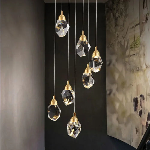 Lustre en cristal de diamant de luxe escalier grand salon - vue 6 sur 14