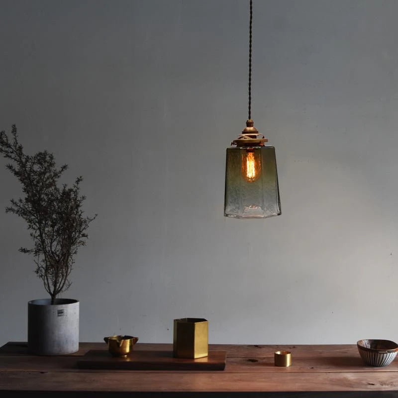 suspension en verre et cuivre pour décoration intérieure vintage