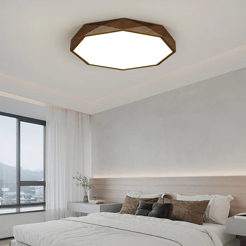 plafonnier led moderne en bois et métal design géométrique - vue 3 sur 14