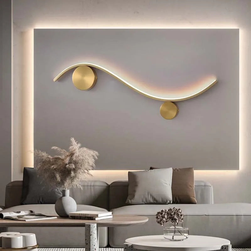 applique murale moderne cuivre or ligne décor salon escalier éclairage intérieur lustre