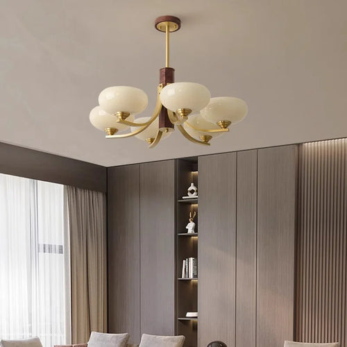Walnut Wood Glass Brass, Wabi-sabi Modern Vintage style, chandelier lights for Living room, Bedroom, dining room, study - vue 4 sur 6