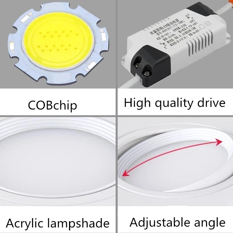 Spot Encastré Double LED Dimmable Downlight COB 7w 12w 15W 30W décoration chambre plafonnier AC 220V panneau LED lumières chambre d'hôtel