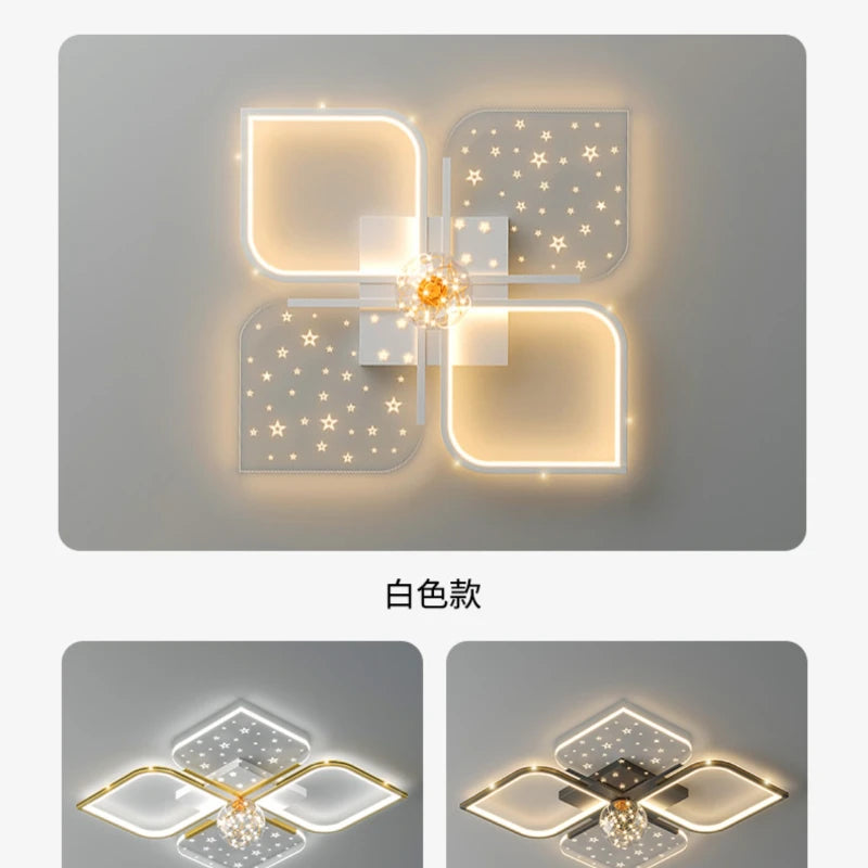 lustre led moderne quatre feuilles herbe ciel étoilé intérieur - vue 5 sur 18