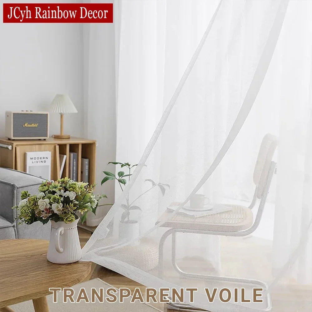 Voilage tulle transparent style moderne pour salon fenetre - vue 3 sur 7
