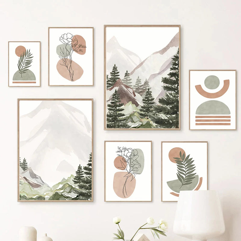 peinture abstraite forêt fleurs géométries pour décoration intérieure