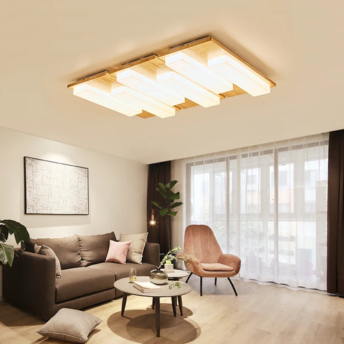 plafonnier led moderne en bois véritable 4/6/9 têtes luminaire intérieur - vue 6 sur 12