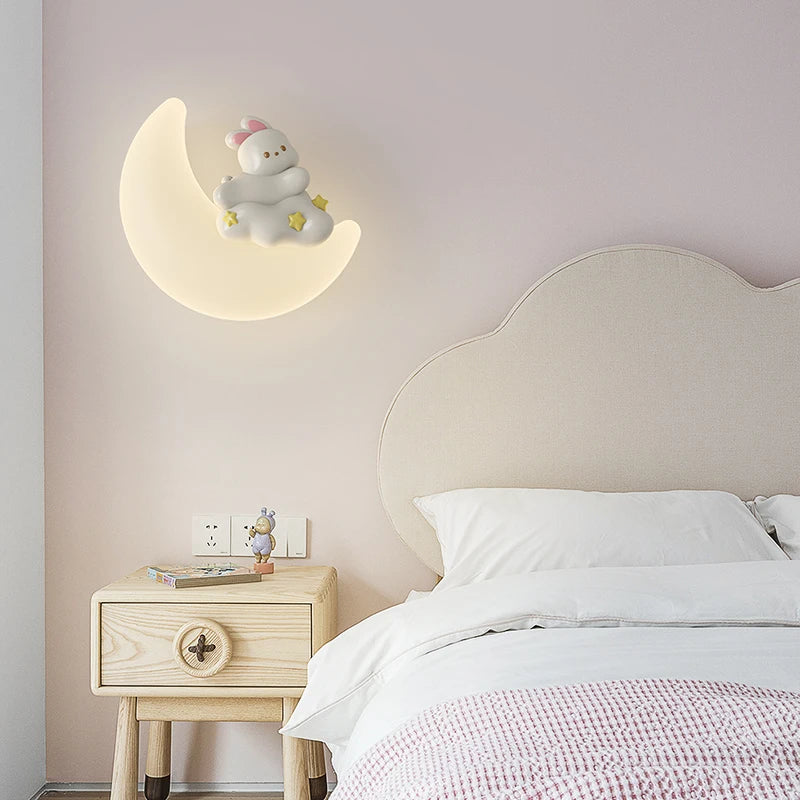 applique murale romantique lune ange ours fille enfant - vue 4 sur 11