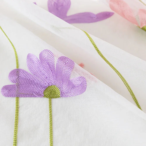 Voilage tulle brodé floral style champêtre pour salon