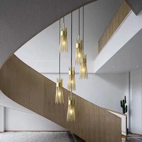 lustre en cuivre plein led créatif suspendu pour décoration maison - vue 5 sur 16