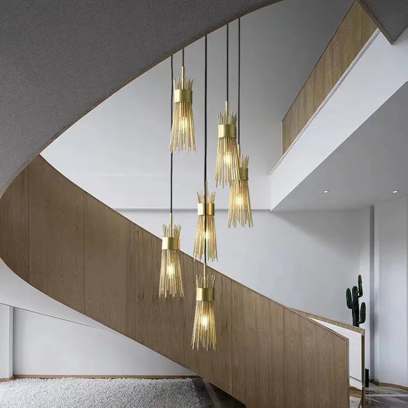 lustre en cuivre plein led créatif suspendu pour décoration maison - vue 4 sur 16