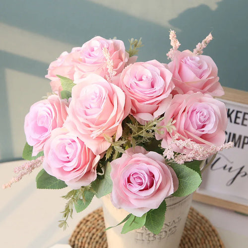 bouquet de roses artificielles en soie pour décoration et mariage - vue 11 sur 12