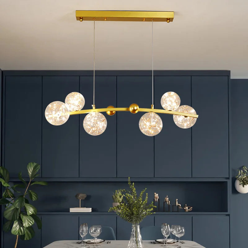 suspension led nordique boule de verre clair pour bar restaurant - vue 5 sur 14