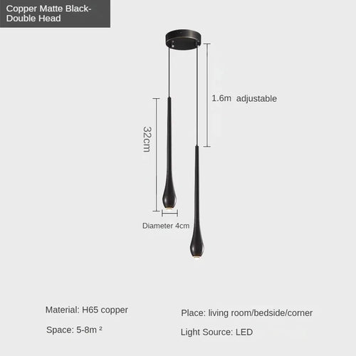 suspension moderne en forme de goutte d'eau en cuivre décoratif - vue 8 sur 10