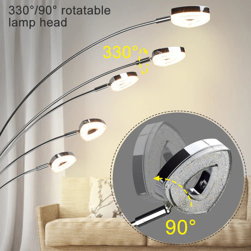 Depuley Lampadaire LED à 5 lumières à intensité variable pour chambre à coucher avec bras et tête réglables - Lampes modernes à poteaux hauts pour bureau - vue 4 sur 6