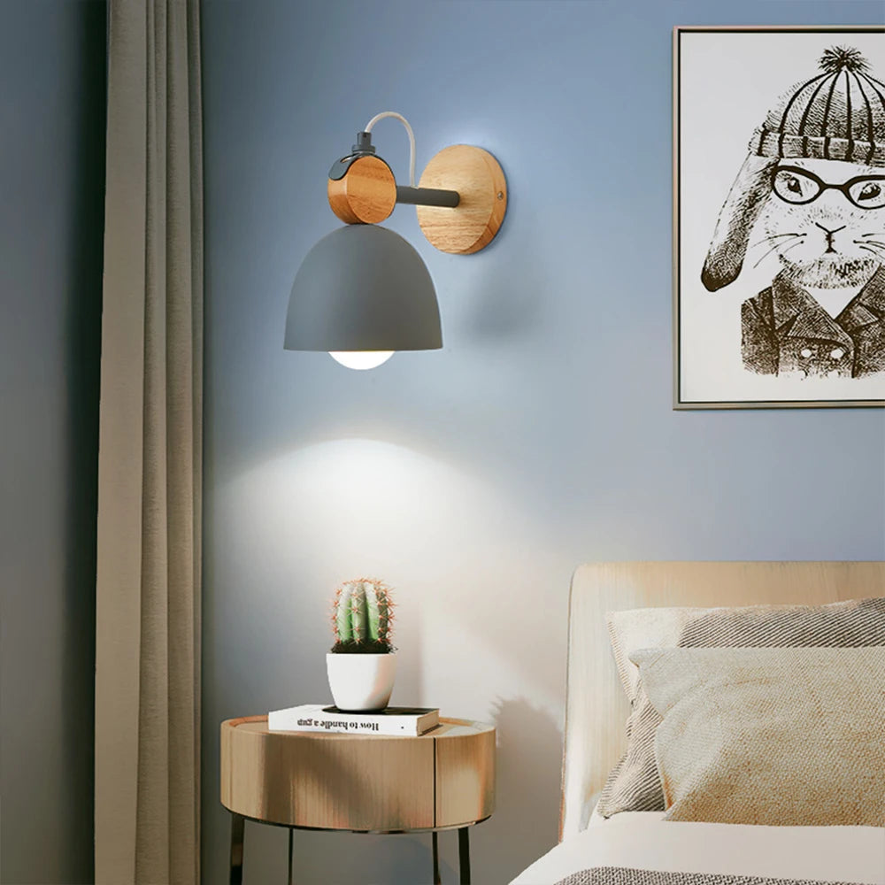 Lampe de chevet nordique applique murale en bois moderne E27 tête de direction applique murale pour chambre salon maison éclairage intérieur LED - vue 5 sur 18