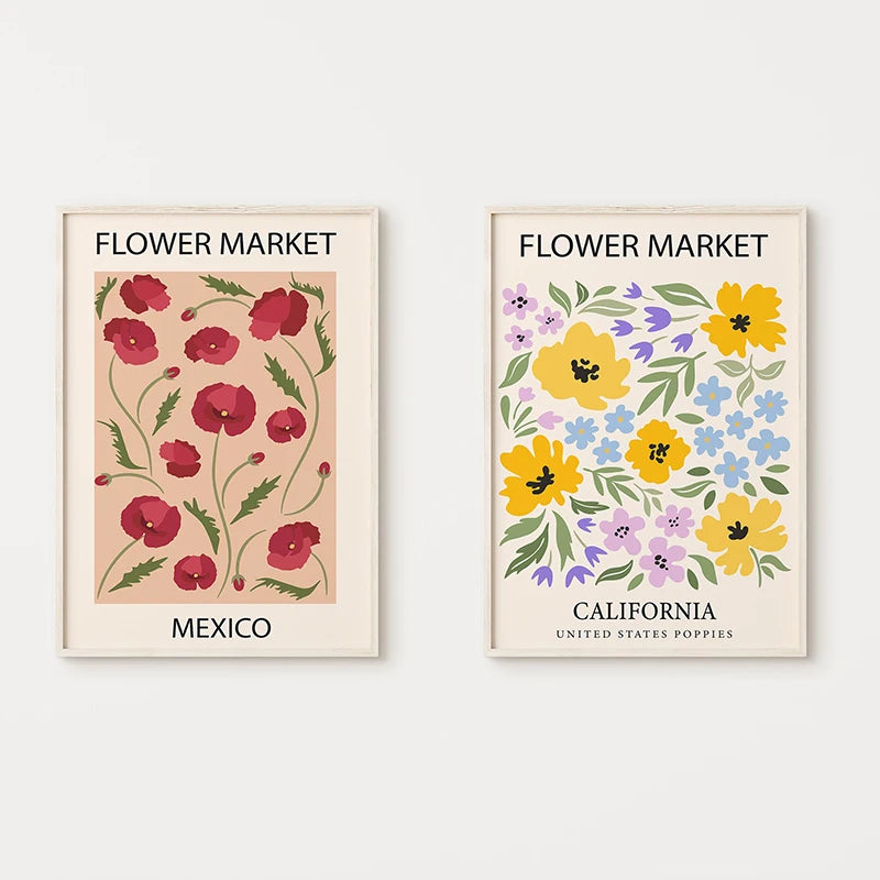 affiche abstraite de fleurs pour décoration murale nordique