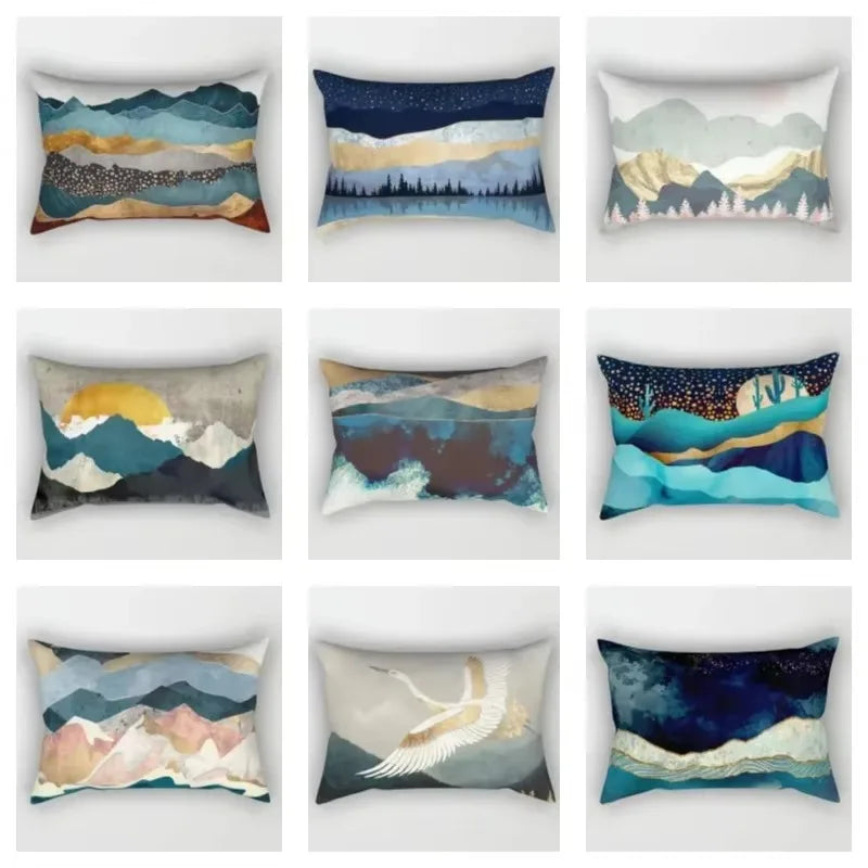 taie d'oreiller rectangulaire style aquarelle chinoise 30 x 50 cm