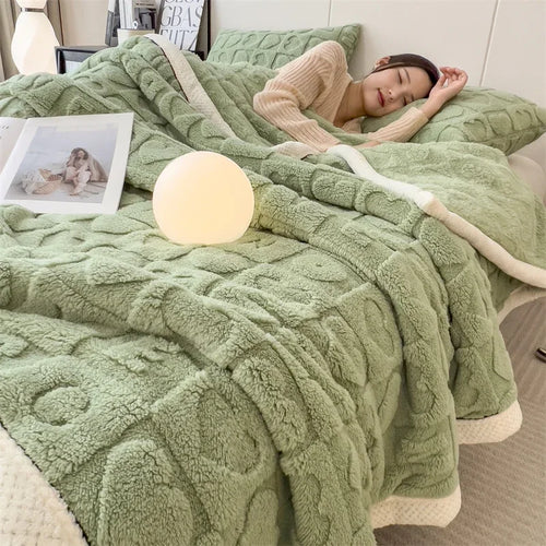 plaid polaire epais motif coeur pour canapé lit