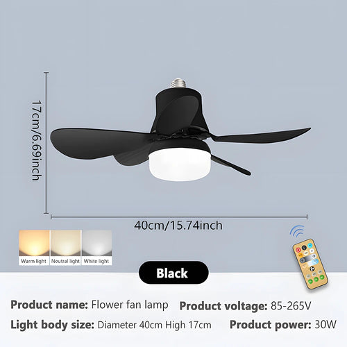 LED 30W ceiling fan light E27 with remote control for dimming, suitable for living room  study, household use Fan lamp 85-265V - vue 9 sur 10