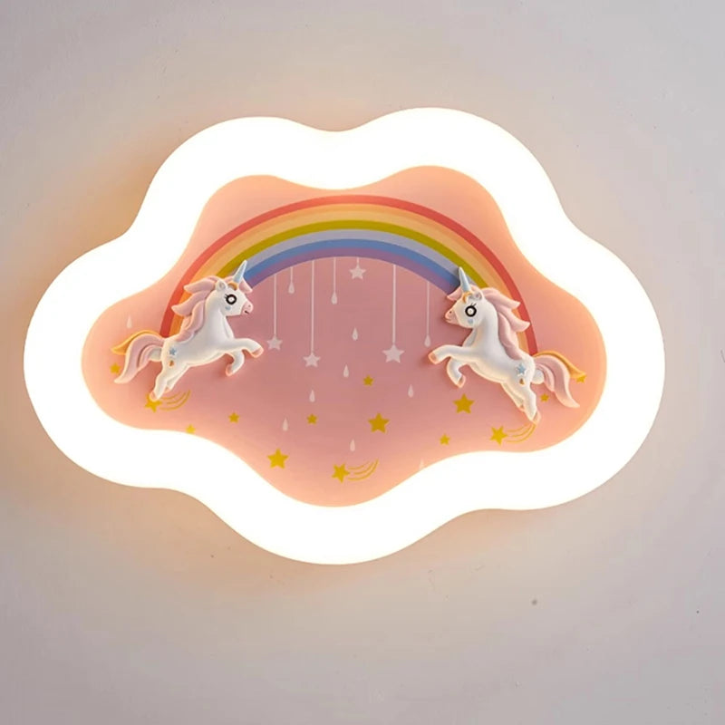 lustre nuage arc-en-ciel avec cheval pour chambre d'enfant