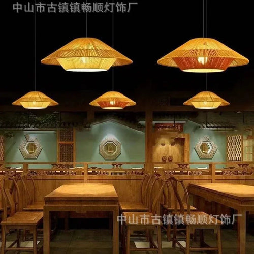 Rétro créatif corde de chanvre rotin chambres d'hôtes lampes Style silencieux rotin lampe de Table à manger Simple auberge salon lustre