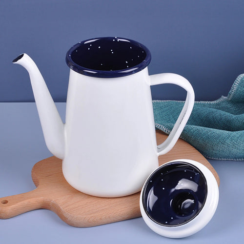 Cafetière émaillée vintage poignée 1 1l rétro cuisine - vue 6 sur 7