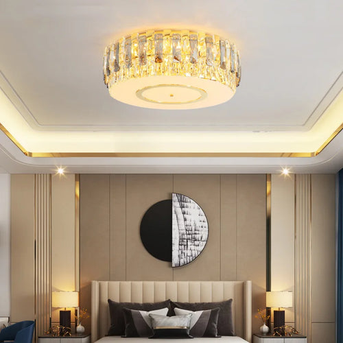 lustre led dimmable en verre cristal rond argent moderne - vue 2 sur 11